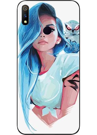 Силиконовый чехол для realme 3 pro с картинкой девушка с совой