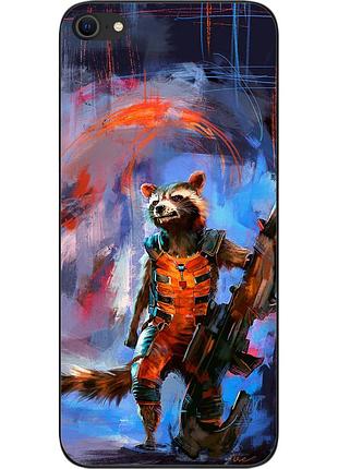 Бампер силиконовый чехол для iphone se 2020 с картинкой енот ракета