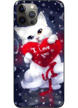 Силиконовый чехол для iphone 12 pro с картинкой котик с сердцем