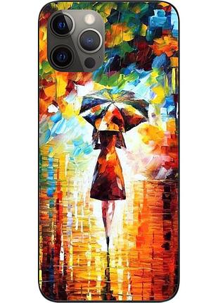 Бампер силиконовый чехол для iphone 12 pro с картинкой под дождем