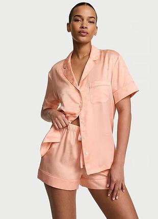 Піжама victoria's secret signature satin short pajama set pink gin