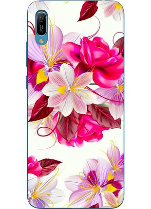 Бампер силиконовый чехол для huawei y6 2019 с картинкой яркие цветы
