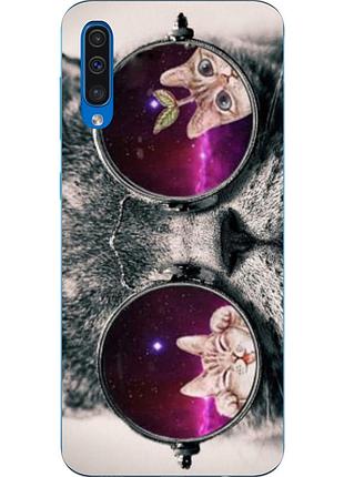 Чохол силіконовий для samsung galaxy a50 2019 a505f з картинкою кіт в окулярах