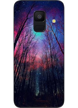 Силиконовый чехол бампер для samsung a6 2018 galaxy a600f с картинкой лес космическое небо