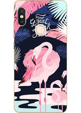 Бампер силиконовый чехол для xiaomi redmi note 5 с картинкой фламинго