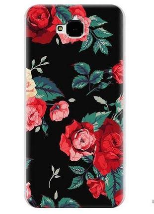 Чехол tpu с картинкой (силикон) для huawei y5 2017 цветы на черном фоне