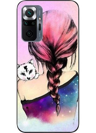 Силіконовий чохол для xiaomi redmi note 10 pro з картинкою дівчина з кошеням