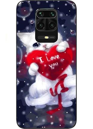 Силиконовый чехол бампер для xiaomi redmi note 9s / note 9 pro с картинкой котик с сердцем