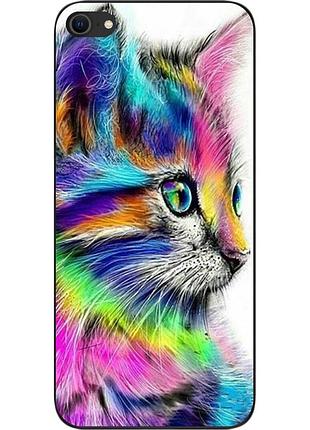 Силиконовый чехол бампер для iphone se 2020 с картинкой разноцветный котик