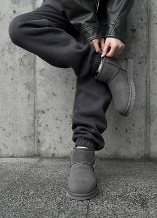 Сервые замшевые угги ugg mini bailey bow ii grey х угг мини 39 4