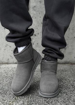Сервые замшевые угги ugg mini bailey bow ii grey х угг мини 39 6