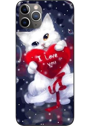 Силиконовый чехол для iphone 11 pro с картинкой котик с сердцем
