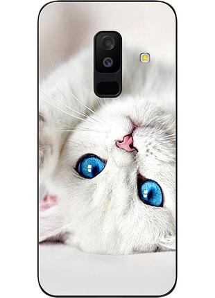 Чехол силиконовый для samsung a6 plus 2018 galaxy a605f с картинкой белый котик