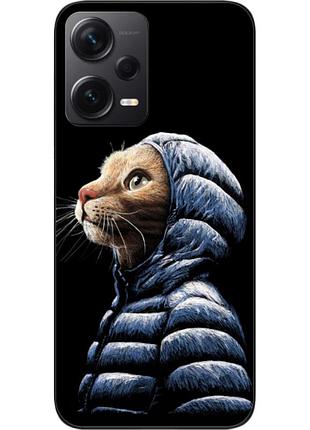 Бампер силиконовый чехол для xiaomi redmi note 12 pro plus 5g с картинкой кот в куртке