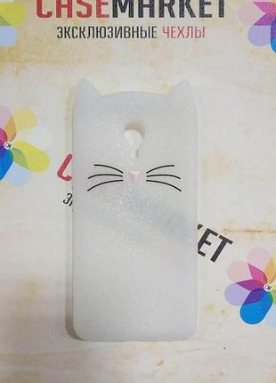 Об'ємний 3d силіконовий чохол для meizu m3 note вусатий кіт білий