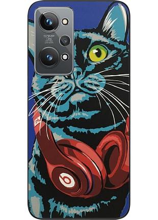 Силиконовый чехол epik для realme gt2 с картинкой кот с наушниками