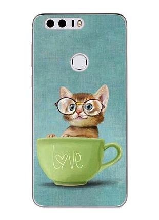 Оригинальный чехол накладка для huawei honor 8 с картинкой котенок в очках