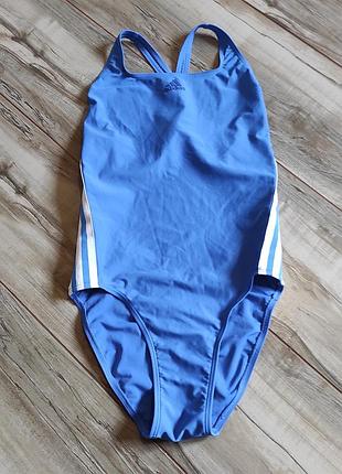 Спортивный слитный купальник adidas, голубой, размер xs
