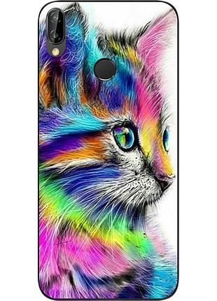 Силиконовый чехол бампер для huawei p20 lite с картинкой разноцветный котик