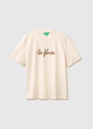 Жіноча сіра пряма футболка benetton молочний, m