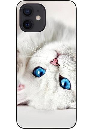 Чехол силиконовый для iphone 12 mini с картинкой белый котик