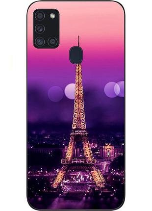 Бампер силиконовый чехол для samsung a21s galaxy a217f с картинкой париж ночью