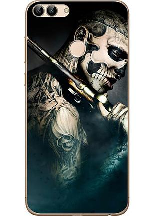 Оригинальный чехол накладка для huawei p smart с картинкой череп с ружьем