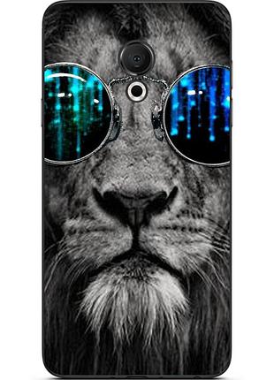 Бампер силиконовый чехол для meizu 15 lite с картинкой лев в очках