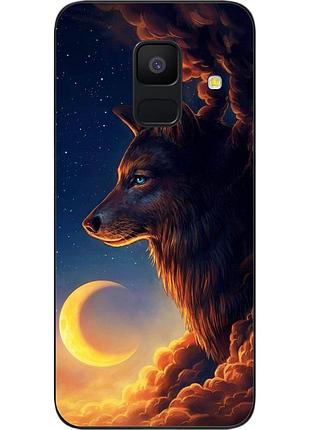 Бампер силиконовый чехол для samsung a6 2018 galaxy a600f с картинкой волк и луна