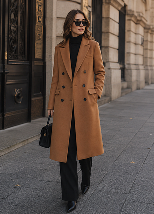 Пальто двобортне довжина міді massimo dutti вовна