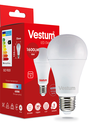 Світлодіодна лампа vestum a70 18w 6500k 220v e27 1-vs-1113