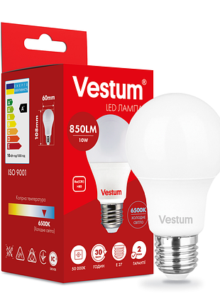 Світлодіодна лампа vestum a60 10w 6500k 220v e27 1-vs-1114