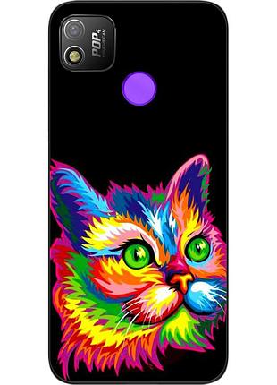 Силиконовый чехол для tecno pop 4 с картинкой яркий кот