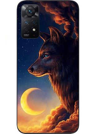 Бампер силиконовый чехол для xiaomi redmi note 11 pro с картинкой волк и луна