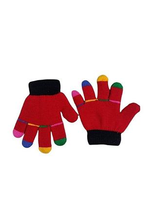Перчатки детские вязаные красные, размер 4-6 лет