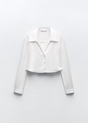 Біла укорочена сатинова рубашка zara