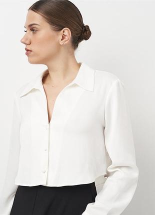 Біла укорочена сатинова рубашка zara 4