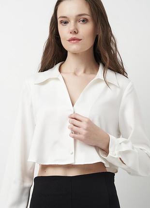 Біла укорочена сатинова рубашка zara 3