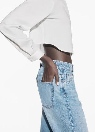 Біла укорочена сатинова рубашка zara 7