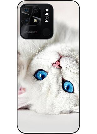 Оригинальный чехол для xiaomi redmi 10c с картинкой белый котик