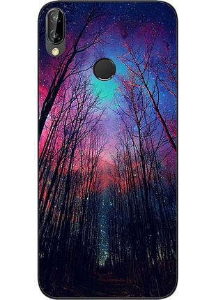 Силиконовый чехол бампер для huawei p20 lite с картинкой лес космическое небо