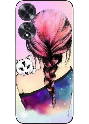 Силіконовий чохол epik для oppo a60 4g з картинкою дівчина з кошеням