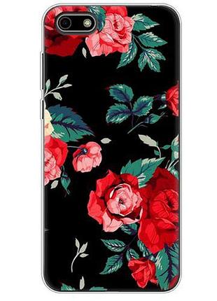 Чехол бампер с картинкой (силикон) для huawei y5 2018 розы на черном фоне