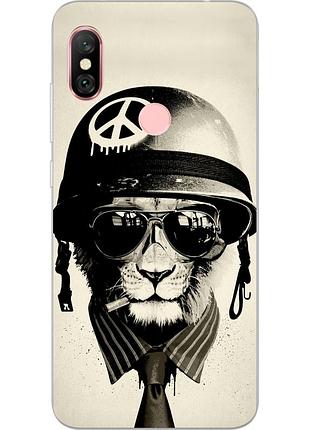 Силіконовий чохол для xiaomi redmi note 6 pro з картинкою кіт у касці