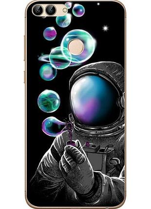 Силиконовый чехол для huawei p smart с картинкой космонавт и планеты
