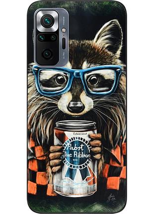 Силіконовий чохол для xiaomi redmi note 10 pro з картинкою єнот в окулярах