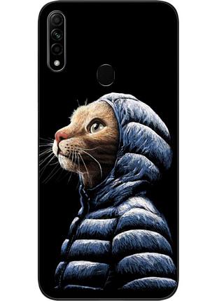 Бампер силиконовый чехол для oppo a31 с картинкой кот в куртке