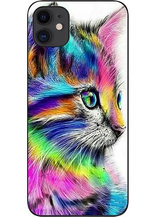 Силиконовый чехол бампер для iphone 11 с картинкой разноцветный котик