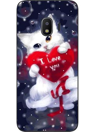 Силиконовый чехол для samsung j2 2018 galaxy j250 с картинкой котик с сердцем