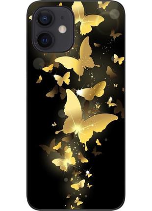 Силиконовый чехол для iphone 12 mini с картинкой золотые бабочки